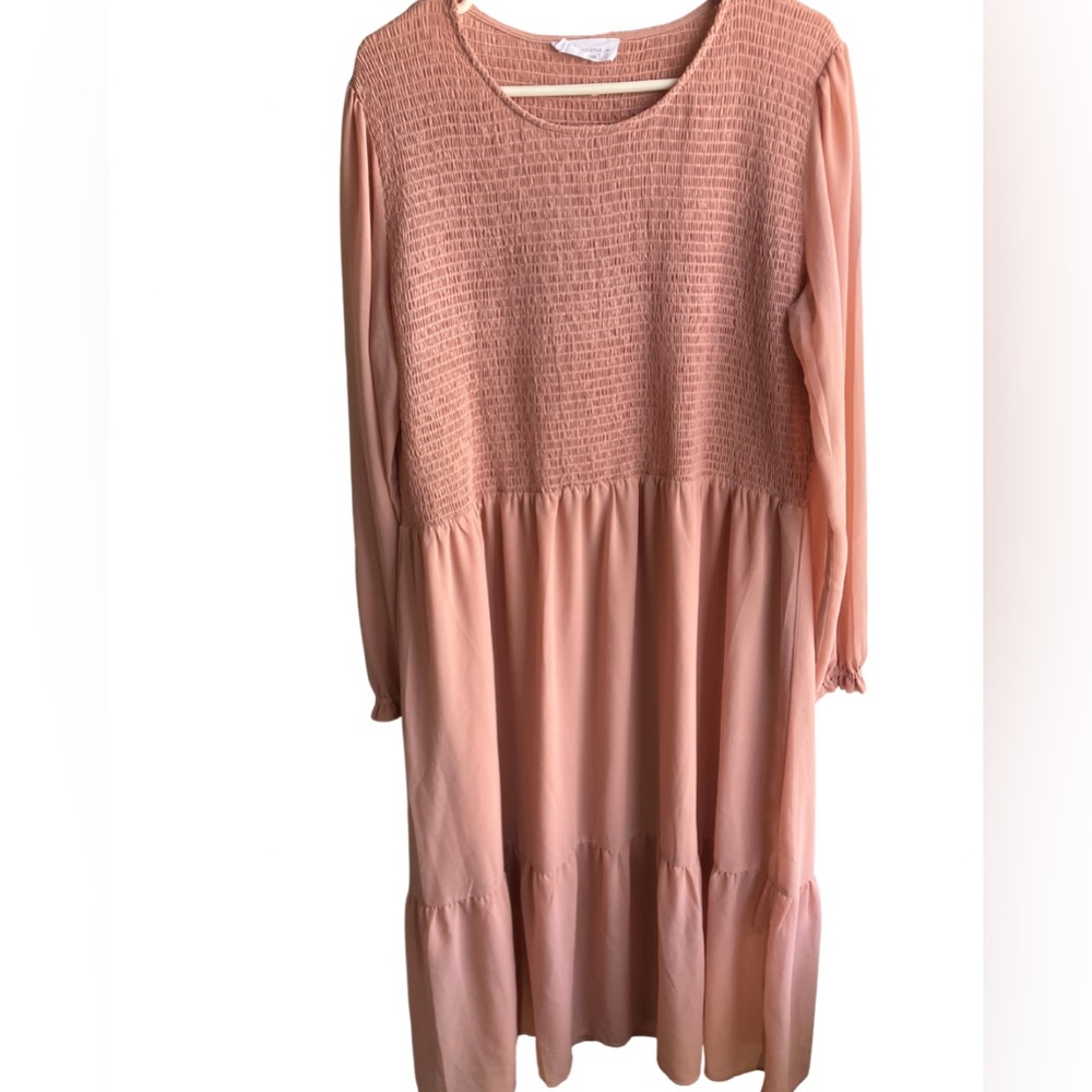 Mad about style x Jilly Box pink peasant smocked tiered dress pink 3X